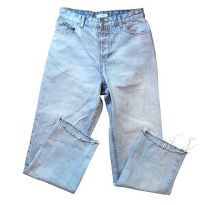 Avec Les Filles Distressed Raw Hem Jeans Light Wash Denim Cropped 28 100% Cotton
